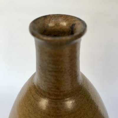 Large German Glazed Ceramic Vase with Grooved Surface, 1950s-JP-801871