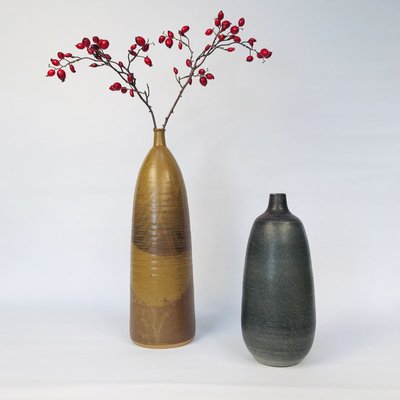 Large German Glazed Ceramic Vase with Grooved Surface, 1950s-JP-801871