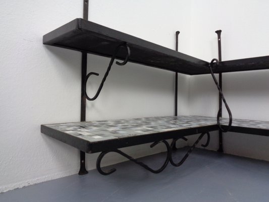 Large German Iron & Mosaic Ceramic Flower Bench, 1960s-RDW-1447299