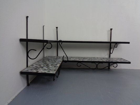 Large German Iron & Mosaic Ceramic Flower Bench, 1960s-RDW-1447299