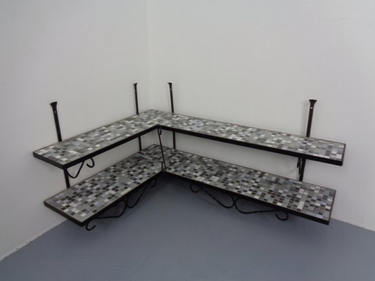 Large German Iron & Mosaic Ceramic Flower Bench, 1960s-RDW-1447299