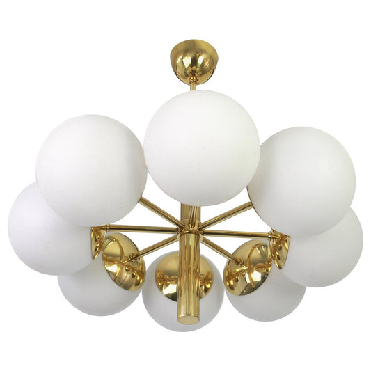 Large German Kaiser Sputnik Opal Glass Globes Chandelier, 1970s