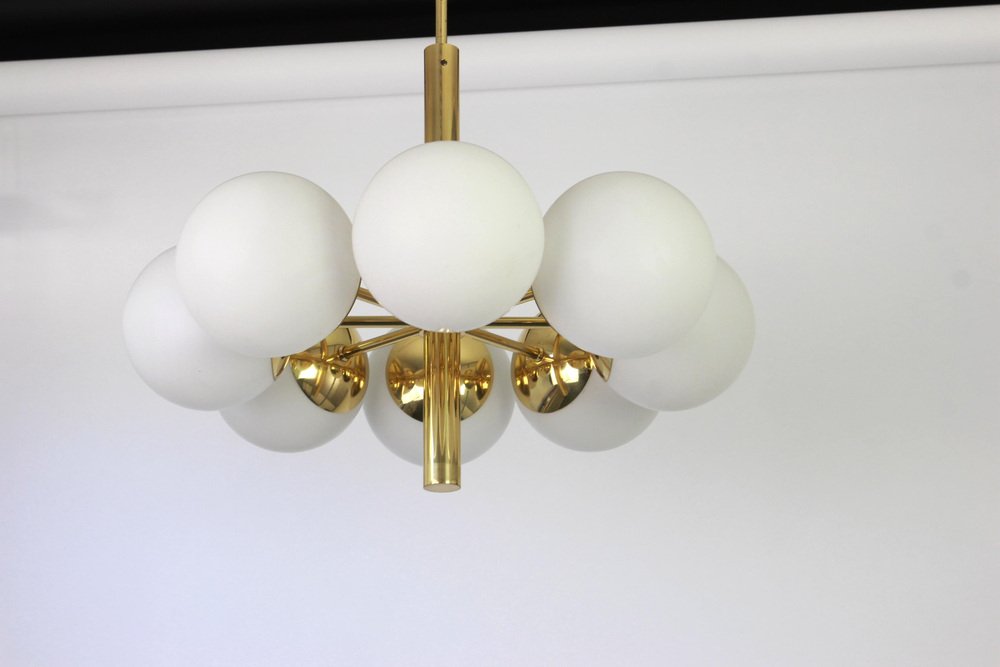 Large German Kaiser Sputnik Opal Glass Globes Chandelier, 1970s