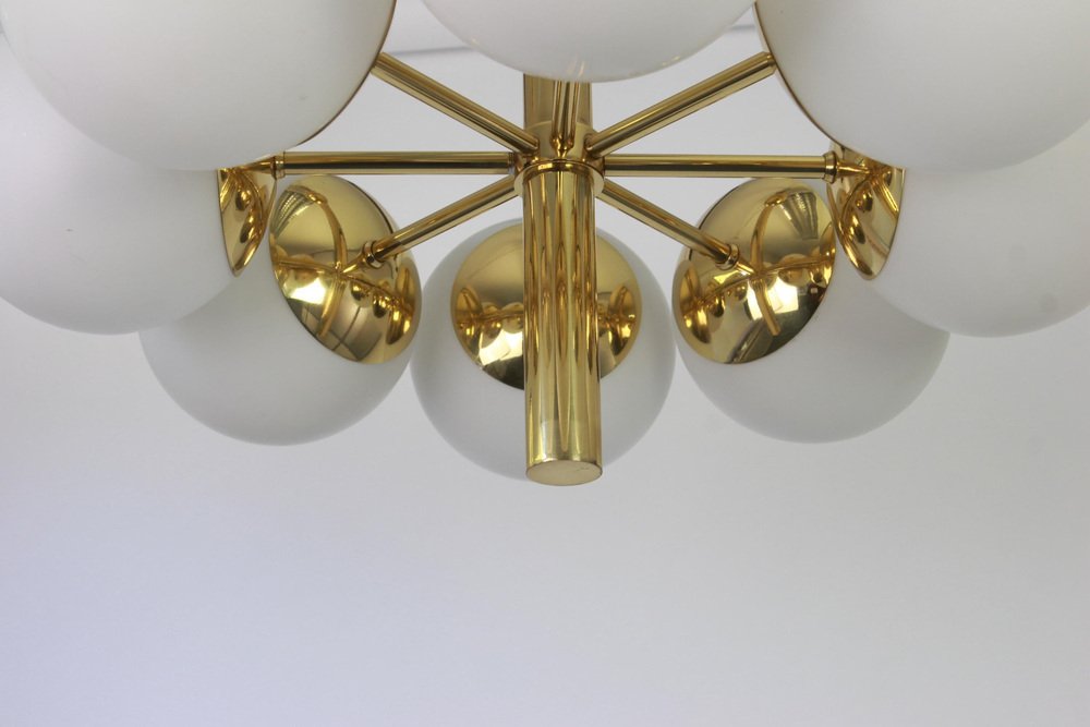 Large German Kaiser Sputnik Opal Glass Globes Chandelier, 1970s