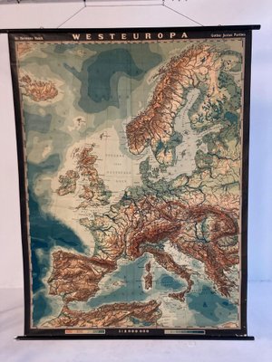 Large German Linen School Map of Europe, 1930s-QVY-1771250