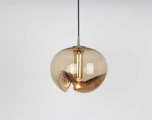 Large German Smoked Glass Pendant Light by Peill & Putzler, 1970s-UGR-1085628