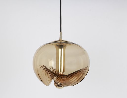 Large German Smoked Glass Pendant Light by Peill & Putzler, 1970s-UGR-1085628