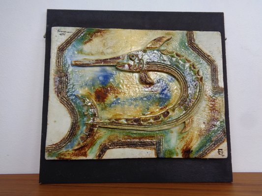 Large German Studio Ceramic Garfish Wall Plaque by Hausmann, 1978-RDW-1706792