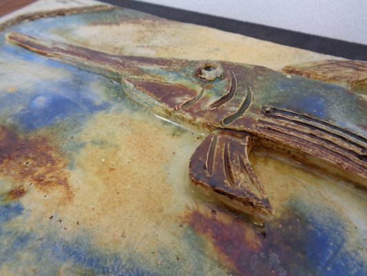 Large German Studio Ceramic Garfish Wall Plaque by Hausmann, 1978-RDW-1706792