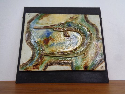 Large German Studio Ceramic Garfish Wall Plaque by Hausmann, 1978-RDW-1706792