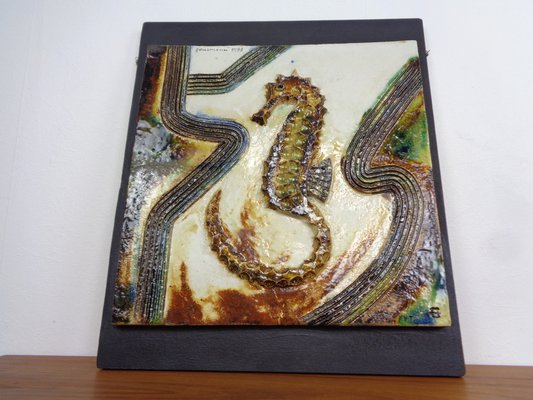 Large German Studio Ceramic Sea Horse Wall Plaque by Hausmann, 1978-RDW-1706796