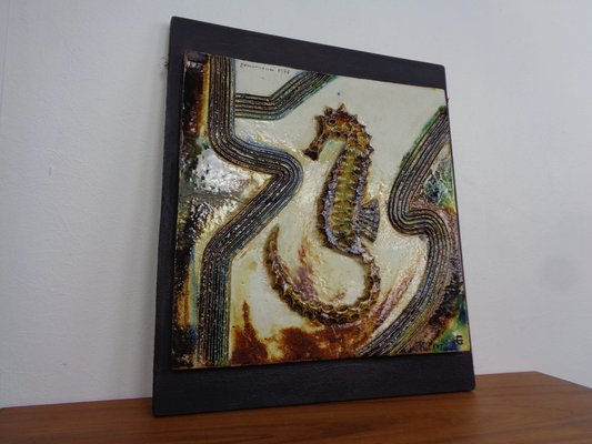 Large German Studio Ceramic Sea Horse Wall Plaque by Hausmann, 1978-RDW-1706796