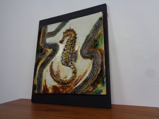 Large German Studio Ceramic Sea Horse Wall Plaque by Hausmann, 1978-RDW-1706796