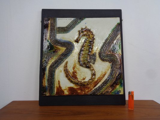 Large German Studio Ceramic Sea Horse Wall Plaque by Hausmann, 1978-RDW-1706796