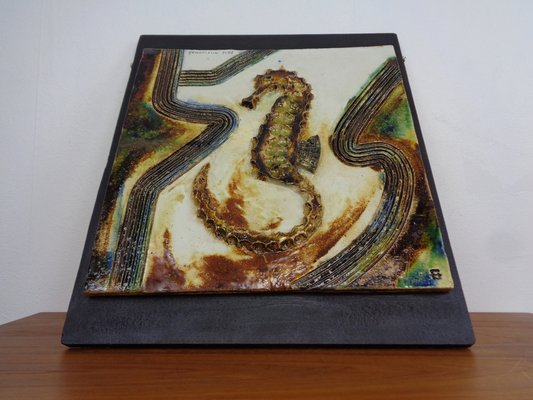 Large German Studio Ceramic Sea Horse Wall Plaque by Hausmann, 1978-RDW-1706796