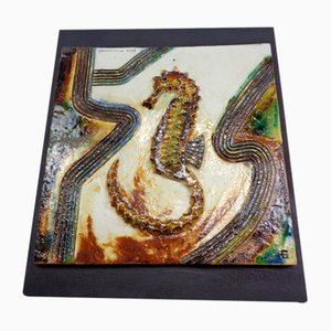 Large German Studio Ceramic Sea Horse Wall Plaque by Hausmann, 1978-RDW-1706796