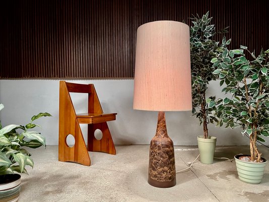 Large German Table Lamp in Ceramic with Wild Silk Lamp Shade, 1960s-JP-1194009