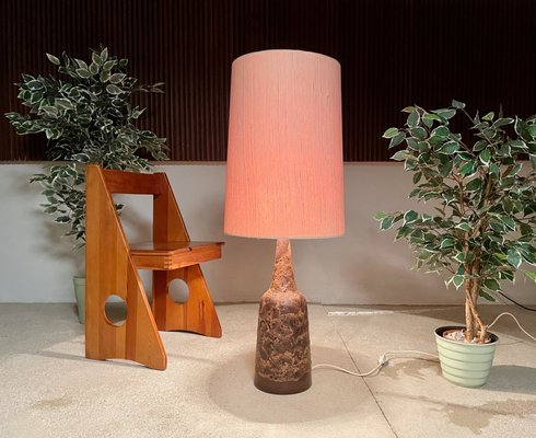 Large German Table Lamp in Ceramic with Wild Silk Lamp Shade, 1960s-JP-1194009