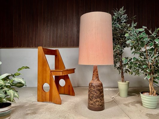 Large German Table Lamp in Ceramic with Wild Silk Lamp Shade, 1960s-JP-1194009