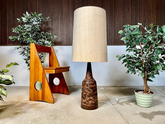 Large German Table Lamp in Ceramic with Wild Silk Lamp Shade, 1960s-JP-1194009