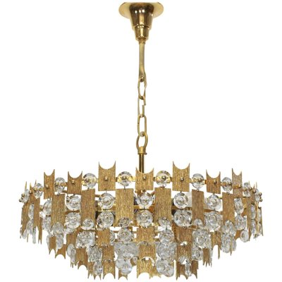 Large Germany Gilt Brass and Crystal Chandelier from Palwa, 1960s-UGR-1086060