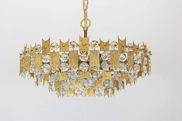 Large Germany Gilt Brass and Crystal Chandelier from Palwa, 1960s-UGR-1086060