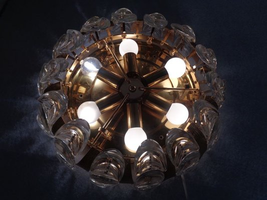 Large Gilded Brass and Crystal Glass Ceiling Lamp by Ernst Palme for Palwa, 1960s-RDW-692803