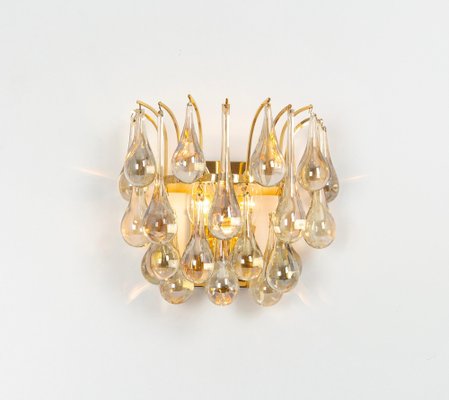 Large Gilded Brass and Crystal Sconces attributed to C. Palme, Germany, 1970s, Set of 2-UGR-1817208