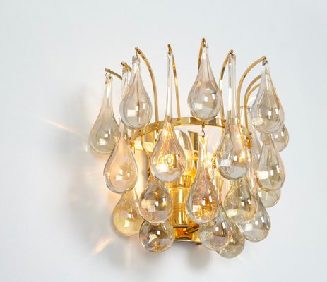 Large Gilded Brass and Crystal Sconces attributed to C. Palme, Germany, 1970s, Set of 2-UGR-1817208