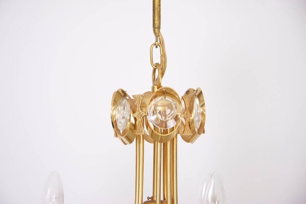 Large Gilded Brass and Glass Chandelier from Palwa, 1960s-VLZ-632098