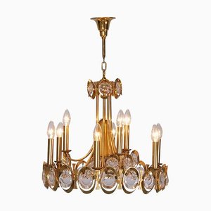 Large Gilded Brass and Glass Chandelier from Palwa, 1960s-VLZ-632098