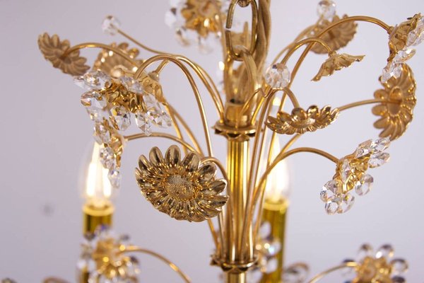 Large Gilded Brass and Glass Flower Chandelier from Palwa, 1960s-VLZ-632045