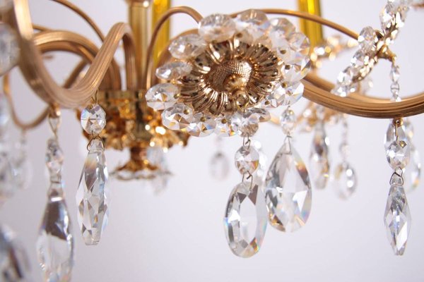 Large Gilded Brass and Glass Flower Chandelier from Palwa, 1960s-VLZ-632045