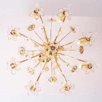 Large Gilded Brass and Glass Flower Chandelier from Palwa, 1960s-VLZ-632045