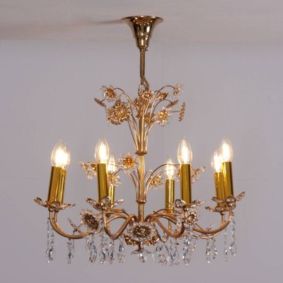 Large Gilded Brass and Glass Flower Chandelier from Palwa, 1960s-VLZ-632045