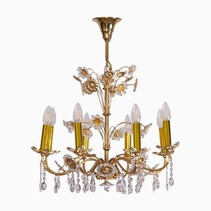 Large Gilded Brass and Glass Flower Chandelier from Palwa, 1960s-VLZ-632045