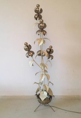 Large Gilded Flower Floor Lamp, 1960s-1970s-LL-1348280