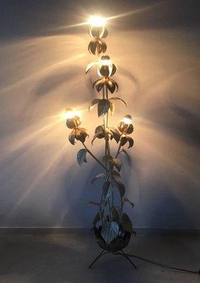 Large Gilded Flower Floor Lamp, 1960s-1970s-LL-1348280