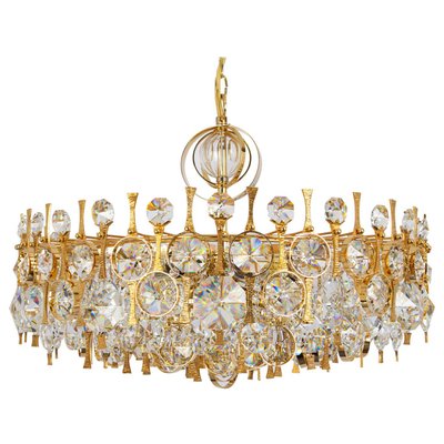 Large Gilt Brass and Crystal Chandelier attributed to Palwa, Germany, 1970s-UGR-1735709