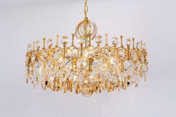 Large Gilt Brass and Crystal Chandelier attributed to Palwa, Germany, 1970s-UGR-1735709