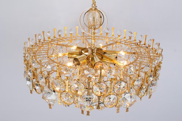 Large Gilt Brass and Crystal Chandelier attributed to Palwa, Germany, 1970s-UGR-1735709