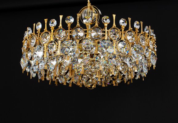 Large Gilt Brass and Crystal Chandelier attributed to Palwa, Germany, 1970s-UGR-1735709