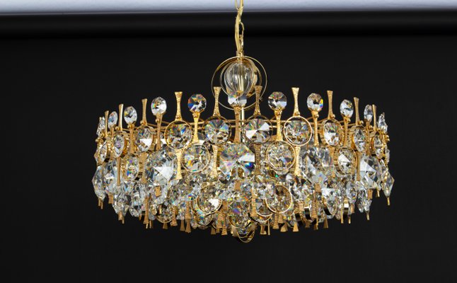 Large Gilt Brass and Crystal Chandelier attributed to Palwa, Germany, 1970s-UGR-1735709