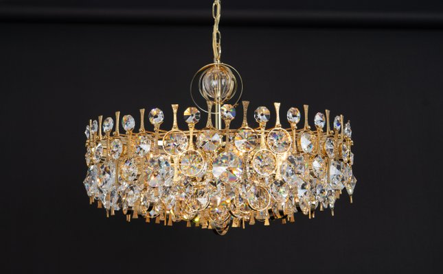 Large Gilt Brass and Crystal Chandelier attributed to Palwa, Germany, 1970s-UGR-1735709