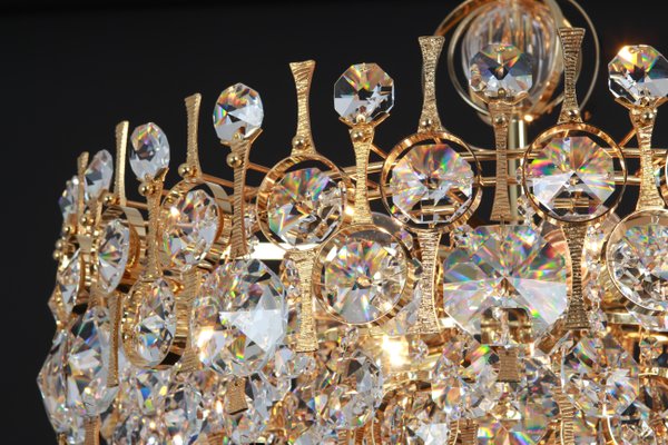 Large Gilt Brass and Crystal Chandelier attributed to Palwa, Germany, 1970s-UGR-1735709