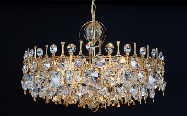 Large Gilt Brass and Crystal Chandelier attributed to Palwa, Germany, 1970s-UGR-1735709