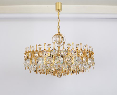 Large Gilt Brass and Crystal Chandelier attributed to Palwa, Germany, 1970s-UGR-1735709