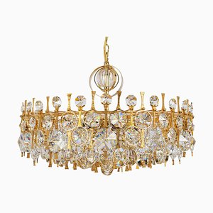 Large Gilt Brass and Crystal Chandelier attributed to Palwa, Germany, 1970s-UGR-1735709