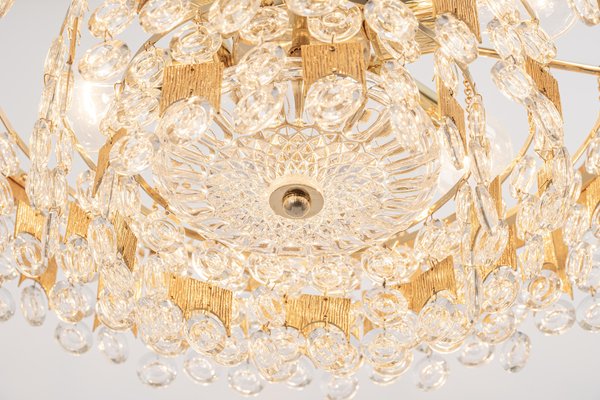 Large Gilt Brass and Crystal Glass Chandelier attributed to Palwa, Germany, 1960s-UGR-1410506