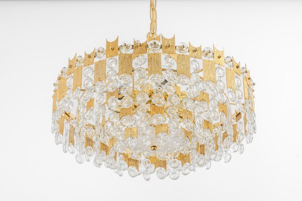 Large Gilt Brass and Crystal Glass Chandelier attributed to Palwa, Germany, 1960s-UGR-1410506